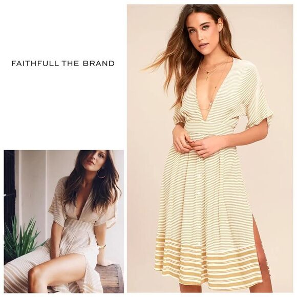 New. Faithfull the Brand Beige Striped Midi Dress. Size 4. Retails $180 - Picture 15 of 16